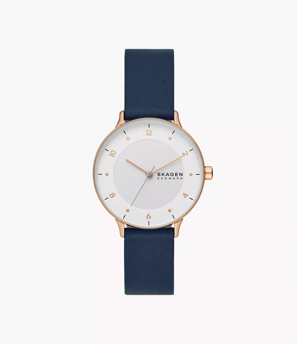 Skagen Riis Three-Hand Blue Leather Watch SKW3090